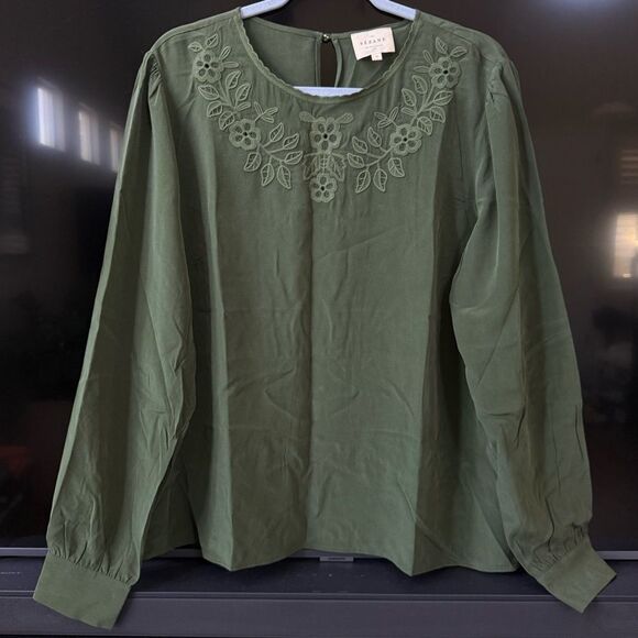 NWOT Sezane Carlotine Silk Blouse Dark Green - Picture 4 of 11